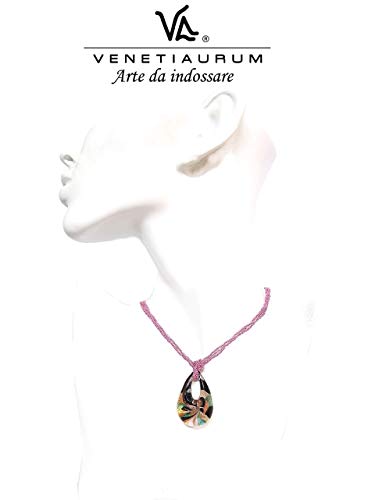  Venetiaurum - Filigrana Pendente a Goccia Collana per Donne in Vetro Murano Originale e Argento 925 - Gemmario Certific