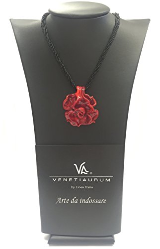  Venetiaurum - Accessory per Donne con Pendente Rosa Rosso in Vetro Murano Originale e Argento Puro 925 - Joya Certifica