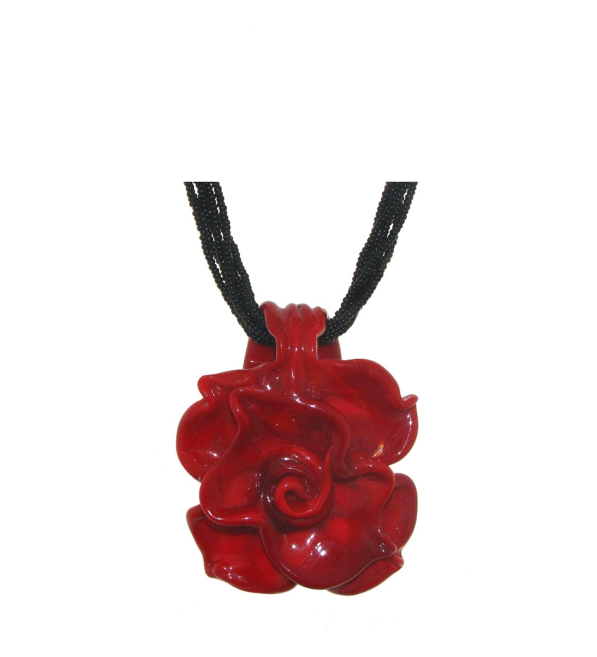  Venetiaurum - Accessory per Donne con Pendente Rosa Rosso in Vetro Murano Originale e Argento Puro 925 - Joya Certifica